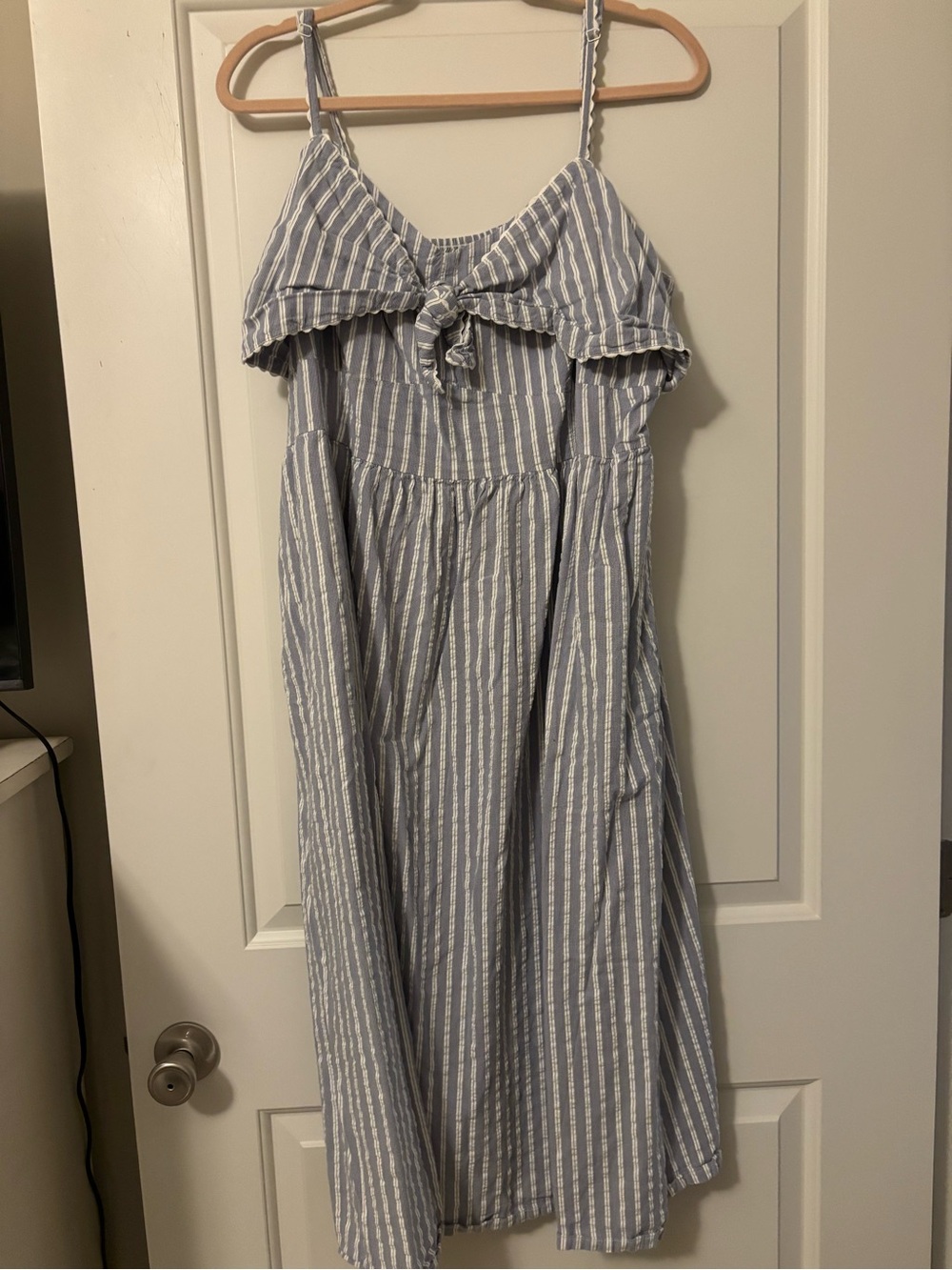 Old Navy Blue & White Striped Tie-Front Sundress with Ruffle